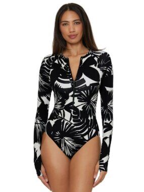 Trina Turk Women's One Piece Swimsuit, Zip Front, Long Sleeve